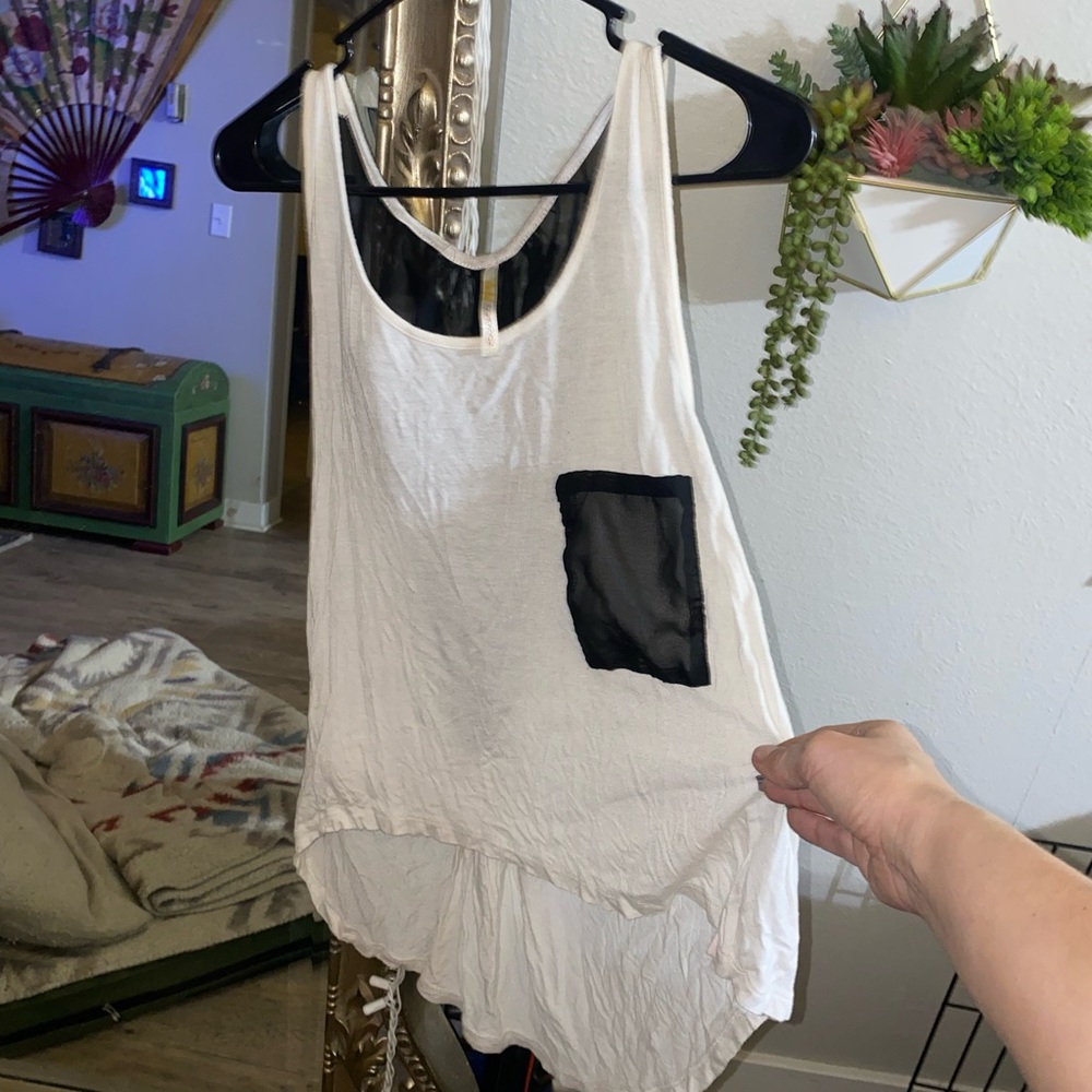 White Asymmetrical Tank Top with Cut Out Design